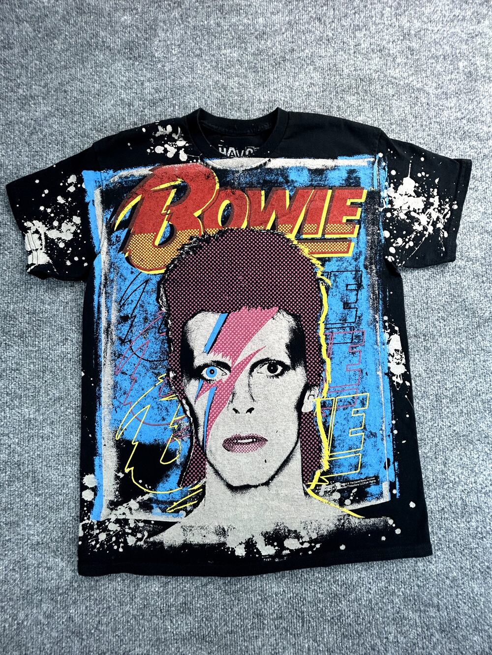David Bowie Graphic Band T Shirt Adult Medium Black Liquid Blue Rock Music Tee